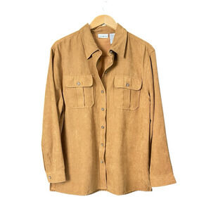 White Stag Faux Suede Button Down Blouse Women Size Large Tan Brown w/ Pockets